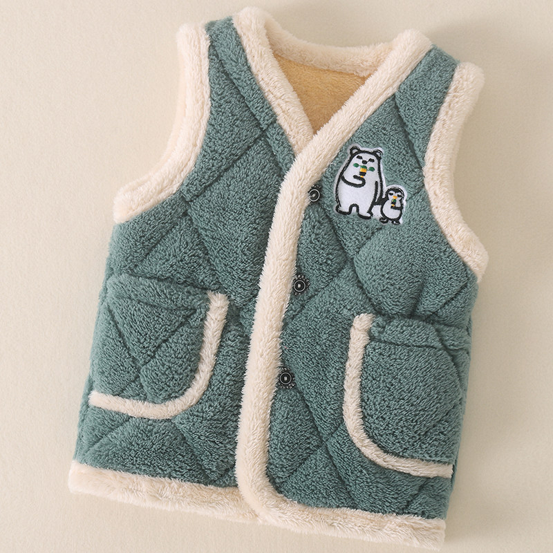 儿童加绒背心夹棉男童女童宝宝马甲睡衣宝宝加厚款中大童家居服
