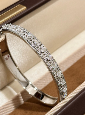 S925纯银精工高级感带钻藤格纹手镯my点钻宽版微镶百搭镂空手环女