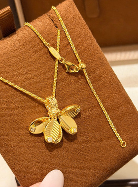 S925纯银复古咖啡豆叶子带钻项链女轻奢百搭高级感锁骨链