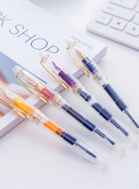 永生9159透明示范钢笔贵妃镀金笔尖学生用书法金粉彩墨礼品钢笔