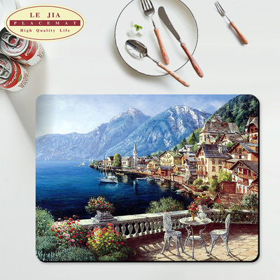 外贸出口 木质软木西餐垫-西餐垫欧洲小镇 木质软木隔热垫餐垫