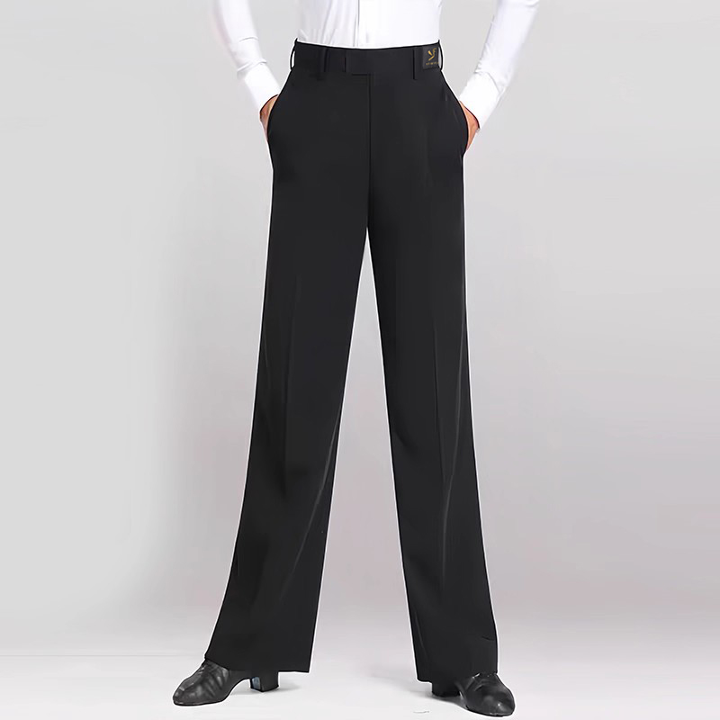 摩登舞裤子男拉丁舞国标交谊舞黑色直筒成人春秋跳舞练功广场舞裤