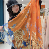 十里花香丝巾女超大百搭广场舞拍照纱巾秋冬时尚 洋气妈妈保暖围巾