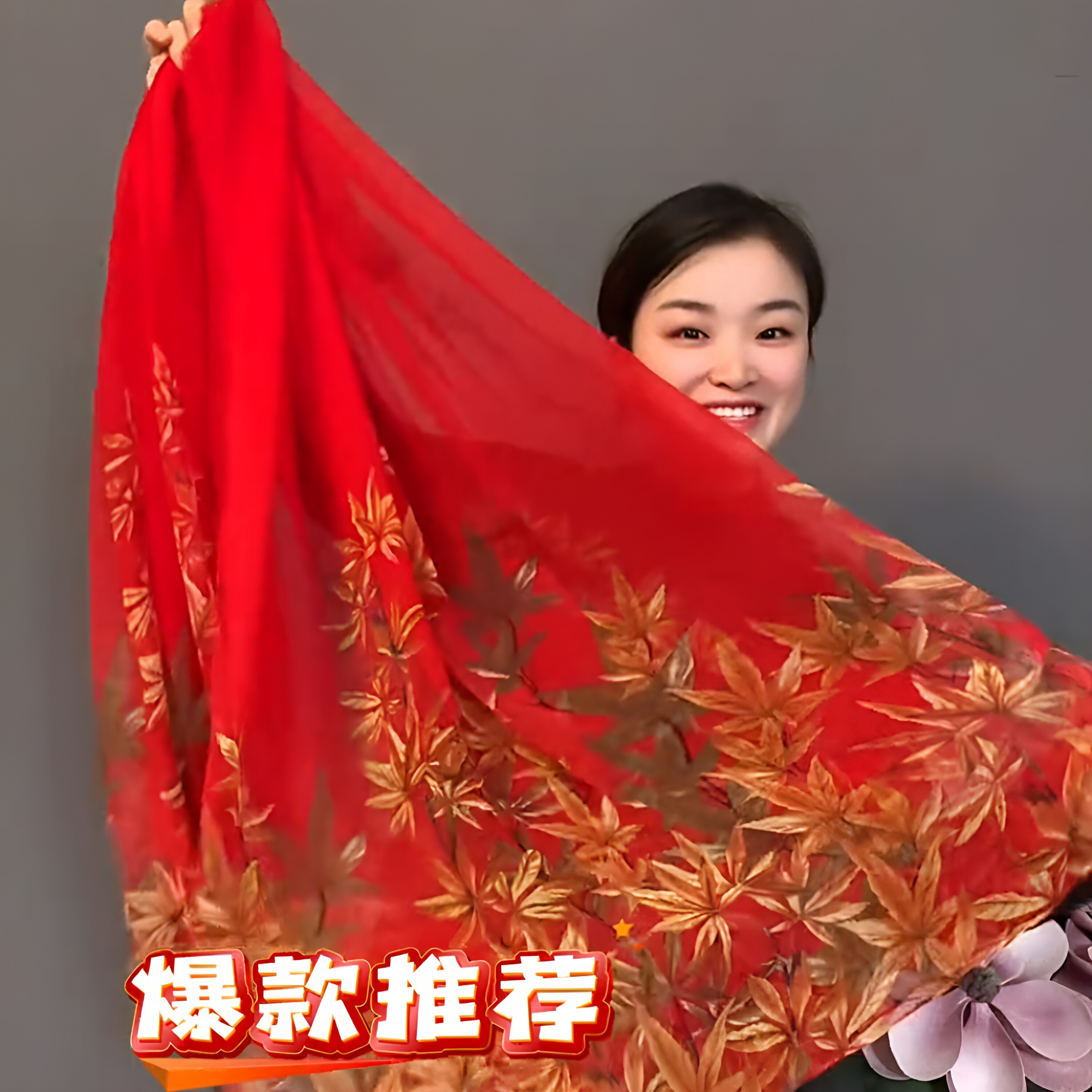 轻奢高级感大红丝巾女保暖护颈围巾时尚洋气纱巾旅游拍照防晒披肩