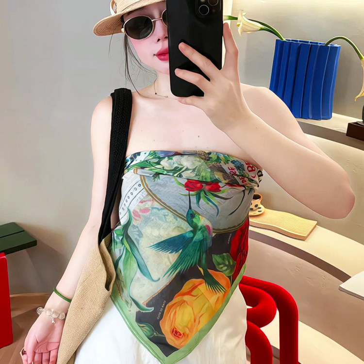 夏季薄款百搭大方巾裹胸系腰丝巾