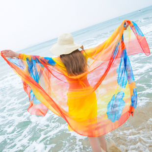 丝巾女夏沙滩巾超大百搭空调披肩夏防晒长款 海边沙滩纱巾围巾两用
