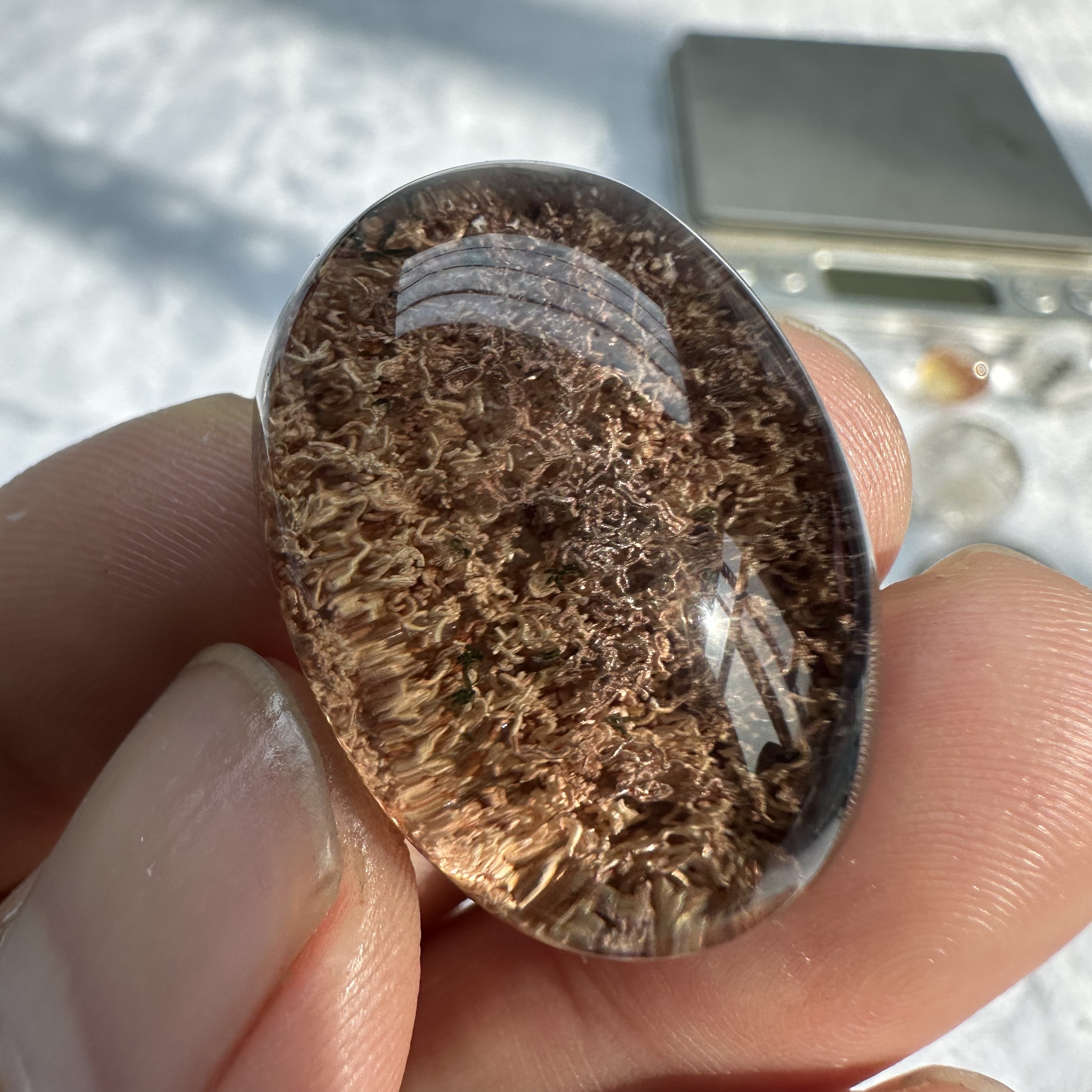 精品天然白水晶橘黄泡面幽灵蛋面饰品裸石 纯净体一物一图男女款