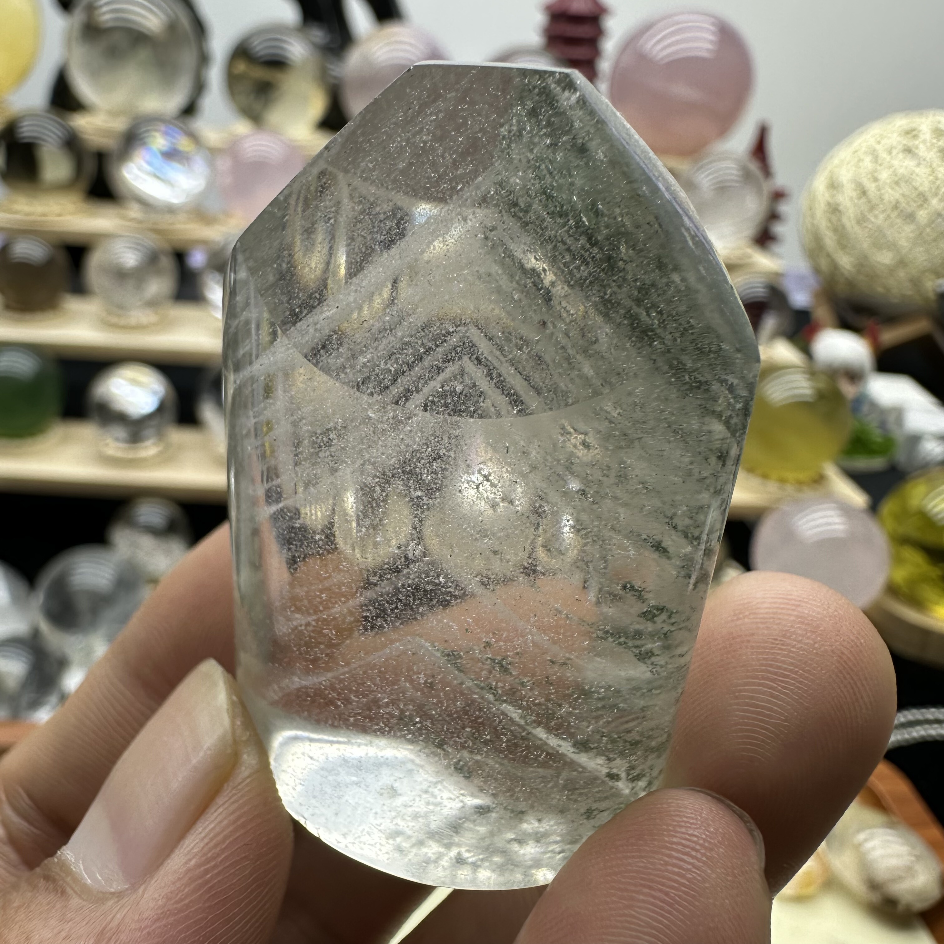 天然绿幽灵银山吊坠通透晶体层次幽灵招财旺运能量水晶收藏级饰品