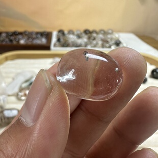 天然白水晶蛋面裸石挂件戒指面包裹体黄铜矿特殊矿一物一图男女款