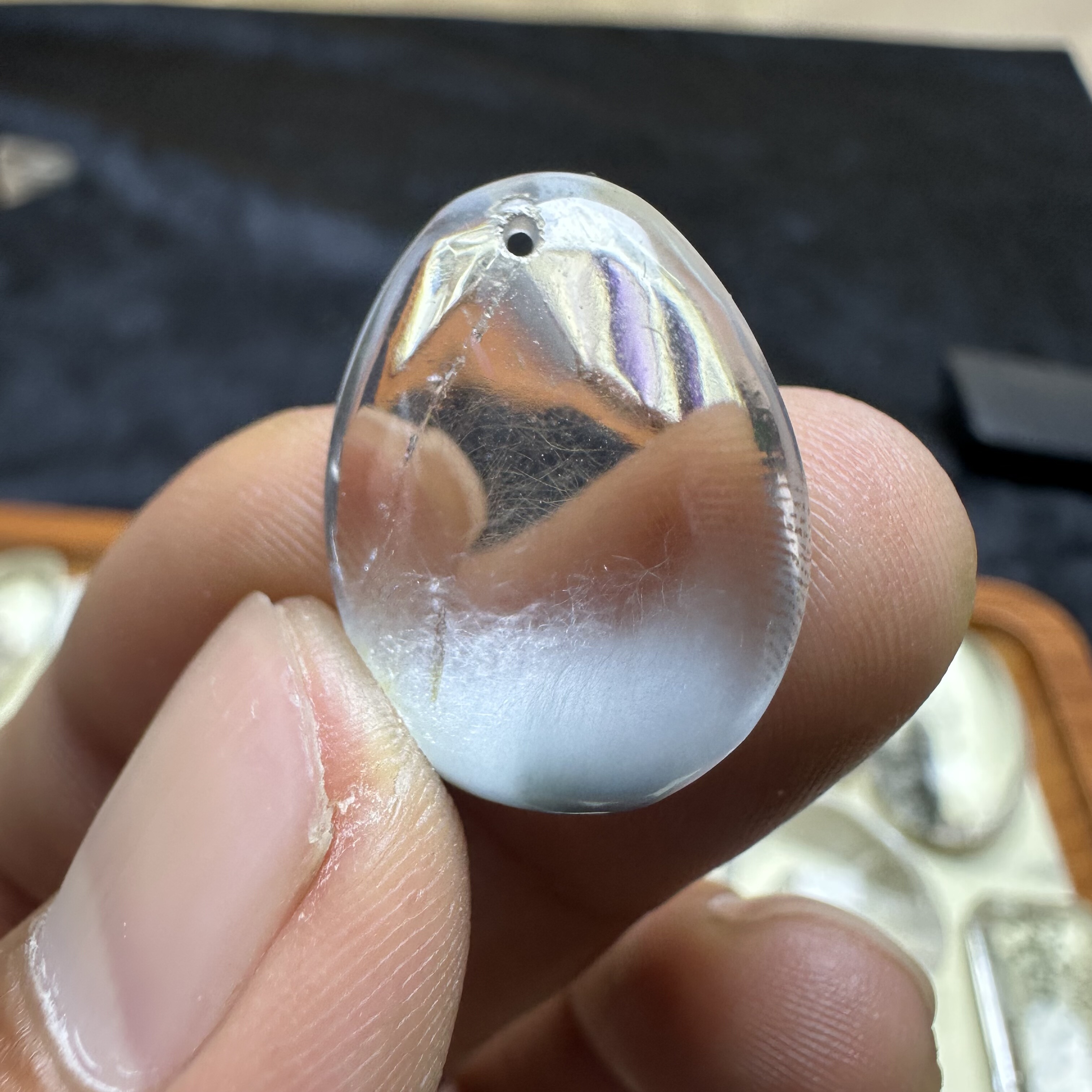 天然白水晶水滴型吊坠蓝兔毛卷毛挂件饰品 晶体干净颜色好男女款