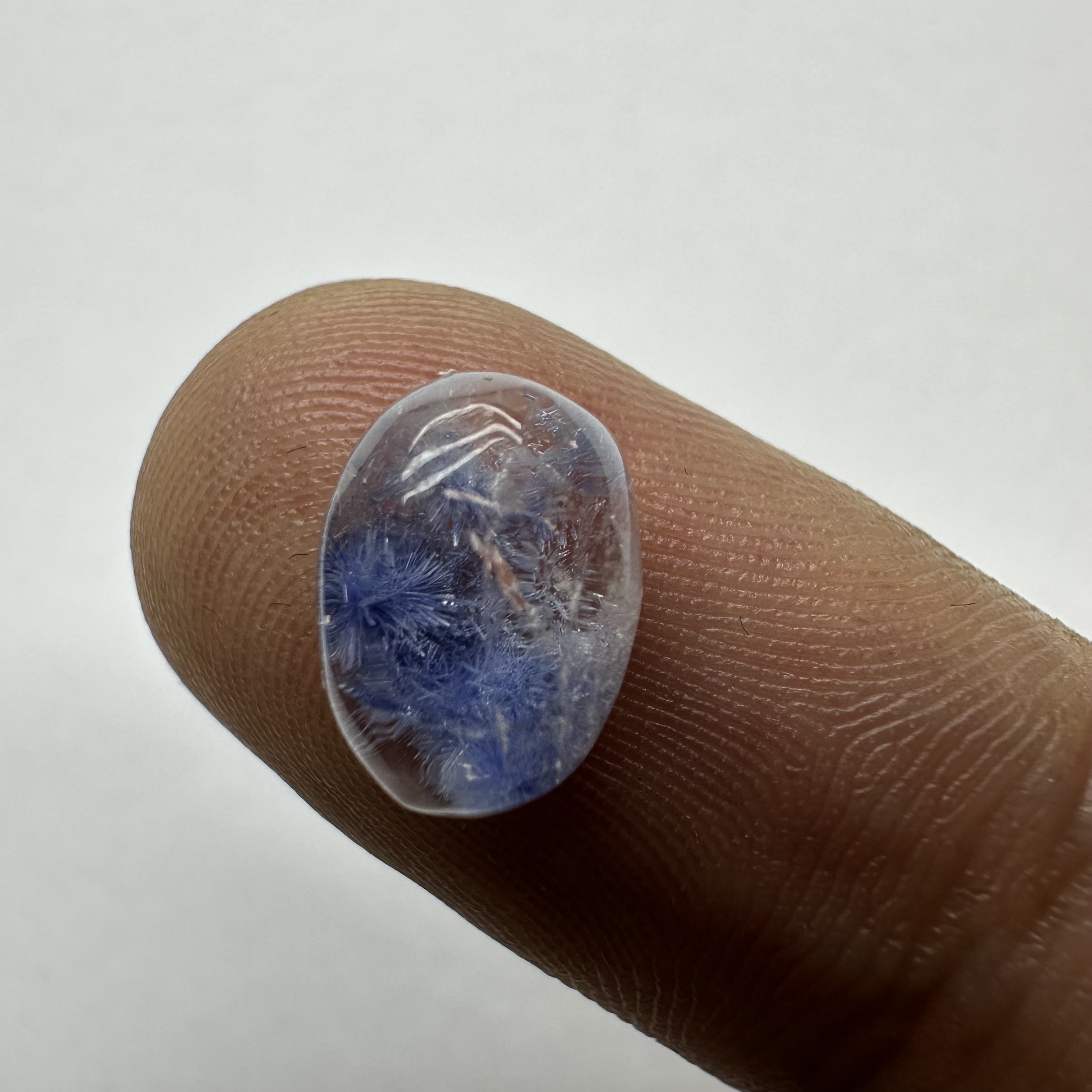天然水晶蓝发晶花蓝线石吊坠裸石蛋面DIY水晶饰品项链戒指男女款