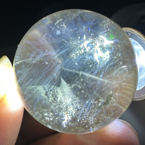 33mm天然白水晶球摆件蓝针水晶球天使羽毛蓝羽水晶球能量石手把件