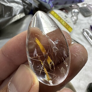 天然白水晶吊坠裸石 黄胶花发晶共生水滴型挂件 意象水晶一物一图