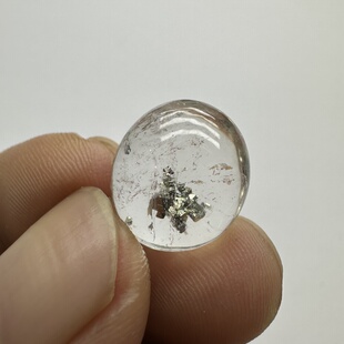 天然白水晶包裹体黄铜矿矿物质水晶吊坠裸石戒指面蛋面可镶嵌宝石