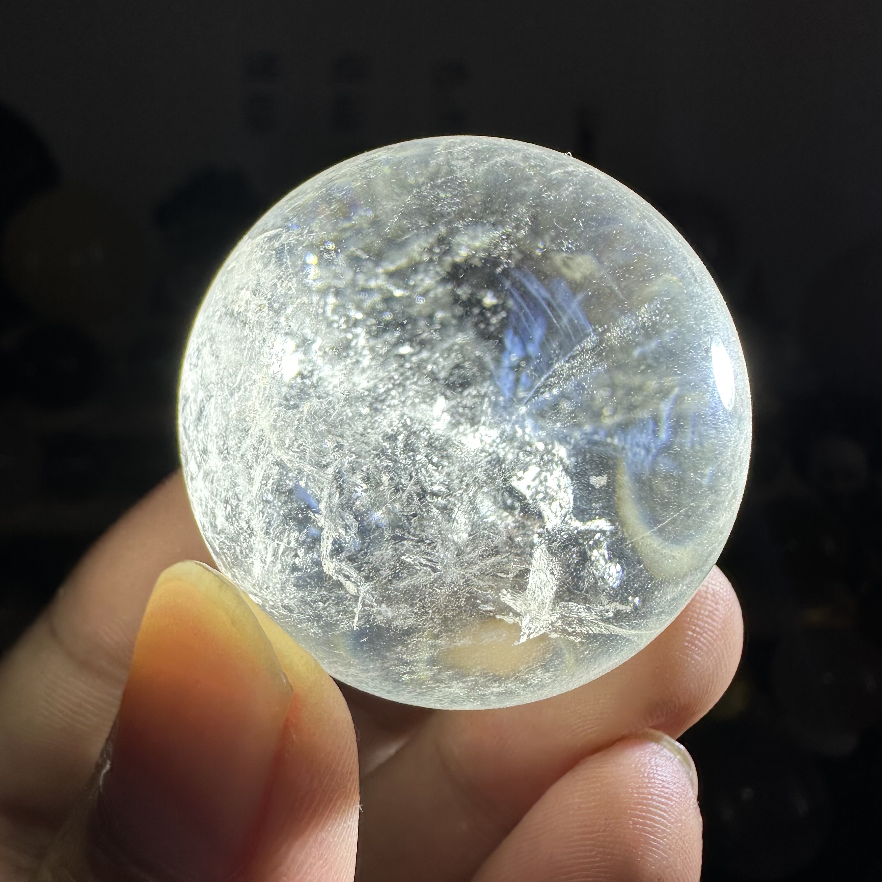 天然白水晶球摆件异象蓝针水晶天使的羽毛 晶体通透 一物一图精品