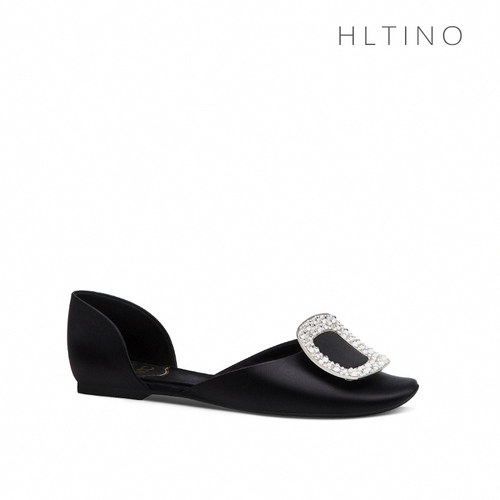 hltino百搭水钻方扣中空平底单鞋