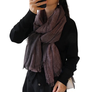 日系棉麻围巾女高级感英伦风拼色文艺长巾披肩百搭棉质丝巾男秋冬