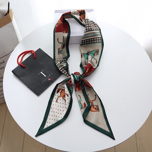 网红领巾女秋冬新款韩国双面斜纹小马图案小丝巾职业装多用围巾