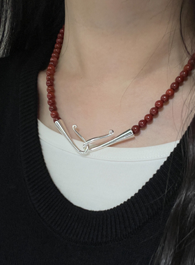 朱砂项链本命年紫金砂塔链女款毛衣链送妈妈链新年礼物小众串珠链