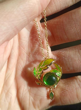 首饰套装椭圆绿宝石项链轻奢马来玉耳环锆石饰品送礼物潮流链绿色