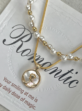 层叠爆款玫瑰花满天星珍珠项链