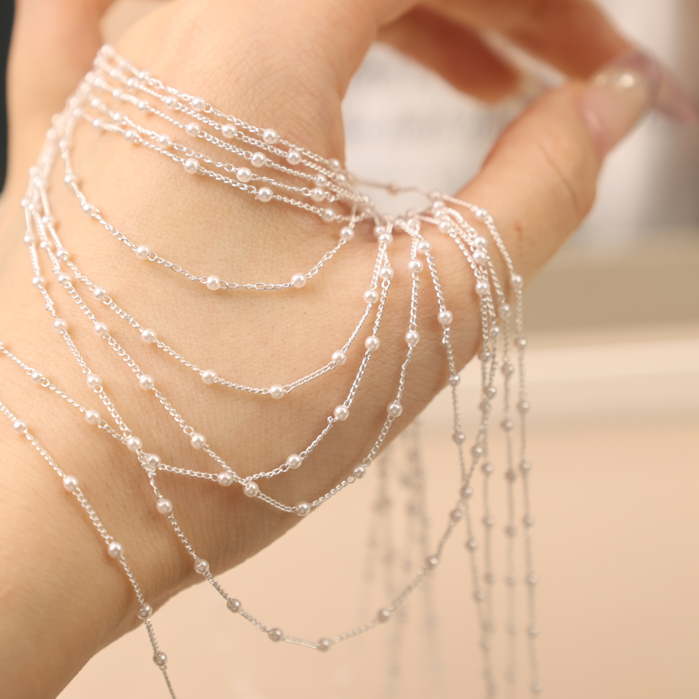 精致 小珍珠链子 高保银色纯铜手工链diy手工饰品配件服装辅料