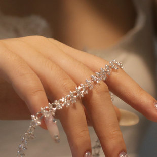 高保色珍珠水晶花边链 diy饰品项链颈链 双边烧焊钉珠切角水晶链