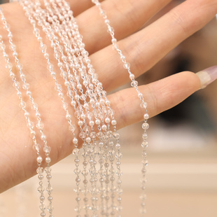 2mm珍珠水晶流苏链 铜镀厚银高保精致手工链 diy手链项链流苏配件