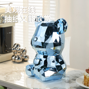 摆件餐巾纸盒轻奢创意茶几 高颜值暴力熊纸巾盒客厅纸抽盒轻压时尚