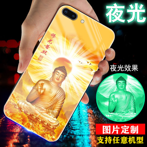 适用苹果8手机壳iphone7夜光6玻璃6s本命佛系8plus守护神十二生肖7plus菩萨七八男士8P观音女款保护外套禅意