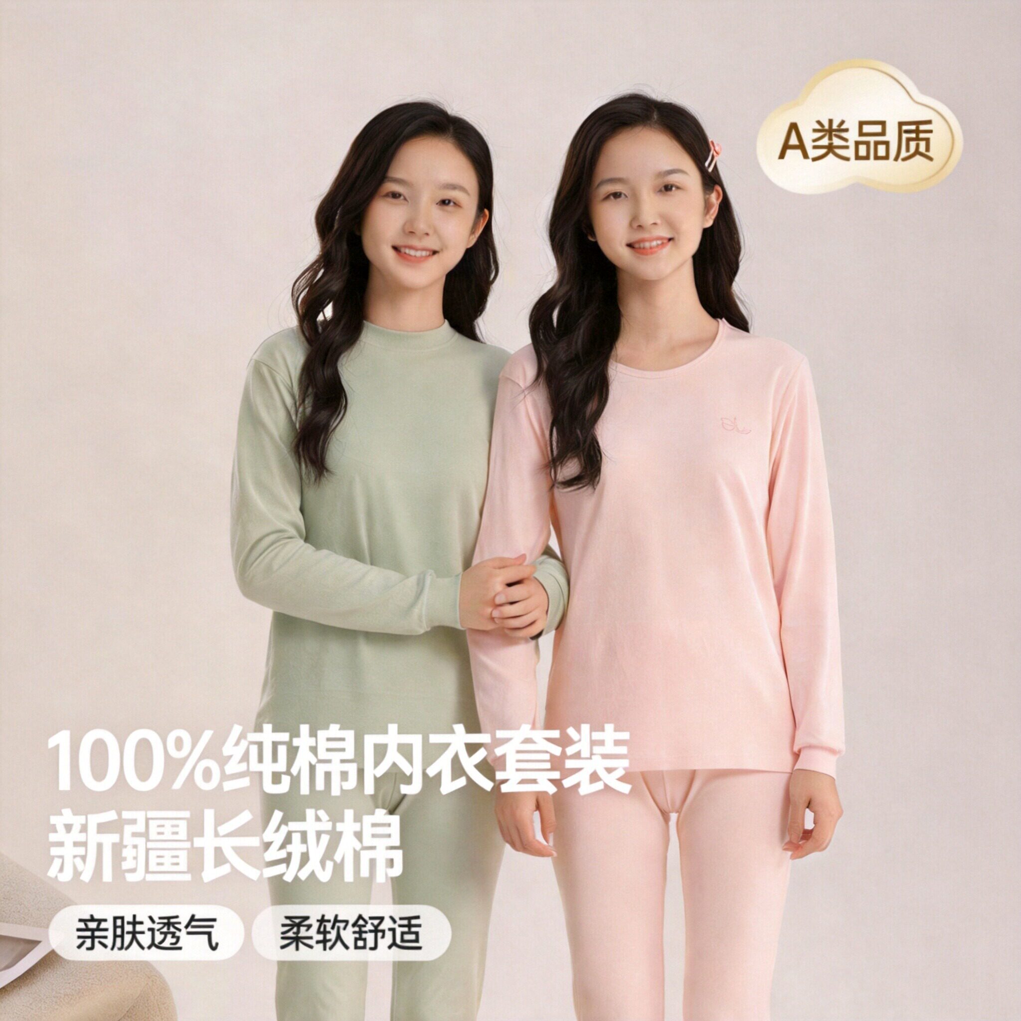 秋冬纯棉少女发育期保暖内衣套装