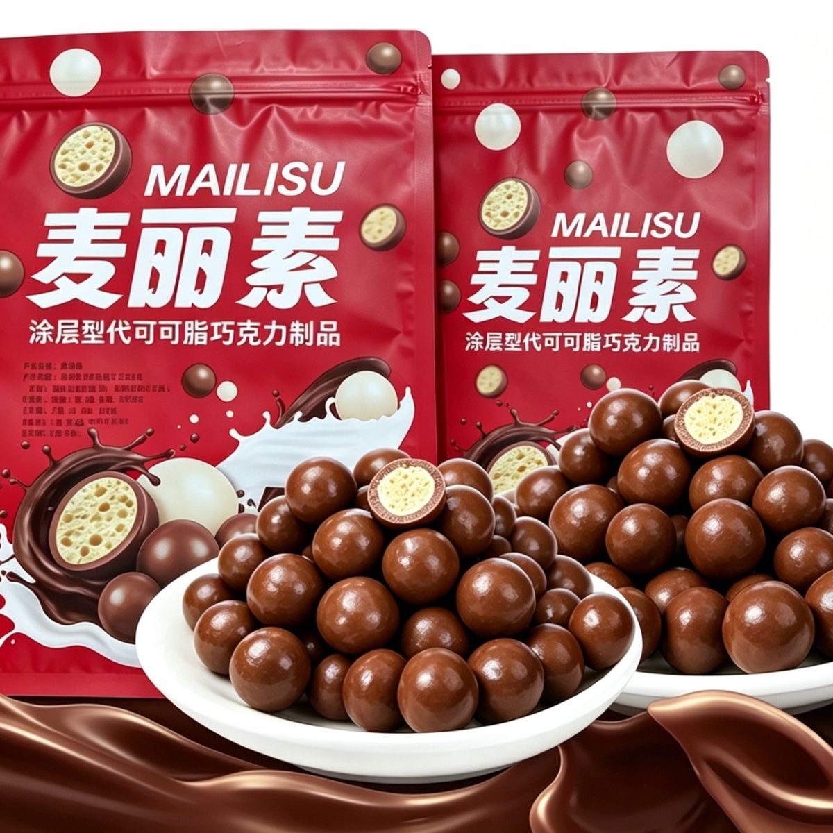 麦丽素爆款巧克力豆原味婚庆网红零食喜糖批发代可可脂蛋糕店同款