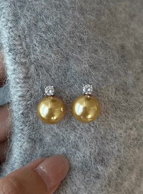 925银耳饰正圆金色戴妃
