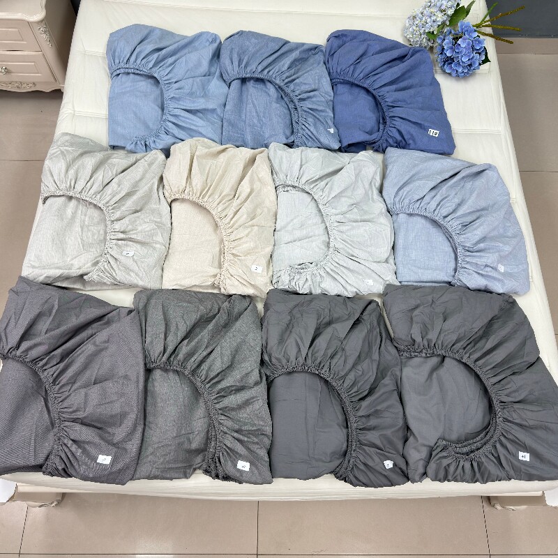 出口余单全棉色织平纹床笠适用于1.8床纯色防潮纤维混纺