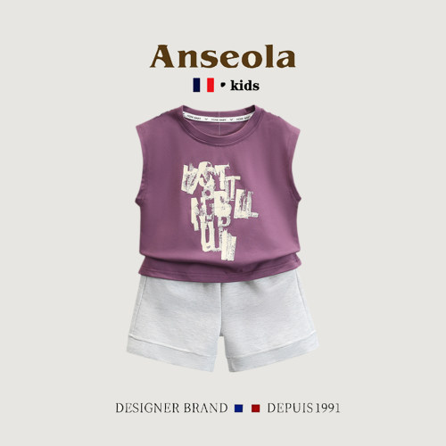 ANSEOLA男童夏季涂鸦背心套装