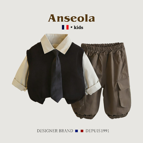 ANSEOLA男童春装领带毛衣三件套