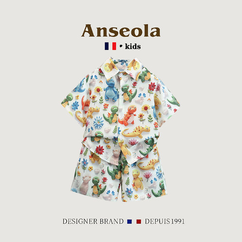 男童夏季多巴胺恐龙短袖短裤套装