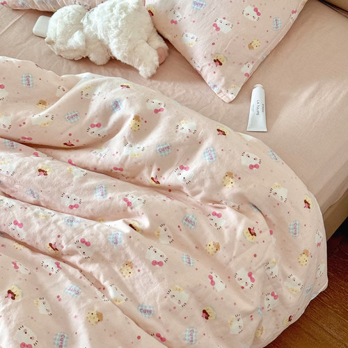 粉KT母婴级A类全棉双层纱四件套