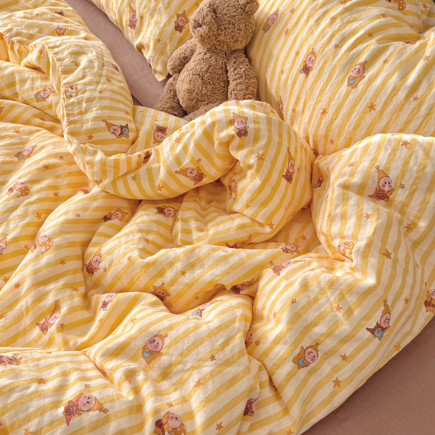 ins卡通条纹星星人a类全棉双层纱四件套纯棉被套学生宿舍三件套,床上用品,床品套件/四件套/多件套,淘宝优惠券,粉丝福利购,淘宝优惠卷