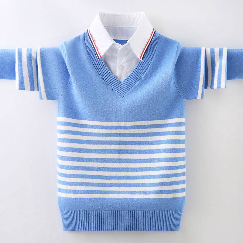 男童毛衣假两件衬衫领春秋2025新款中大童针织衫薄款儿童男孩线衣