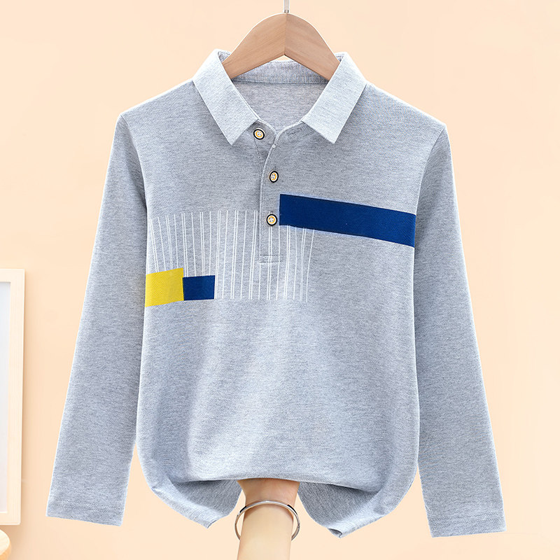 男童长袖t恤春秋新款2026儿童纯棉上衣中大童男孩翻领POLO衫春装