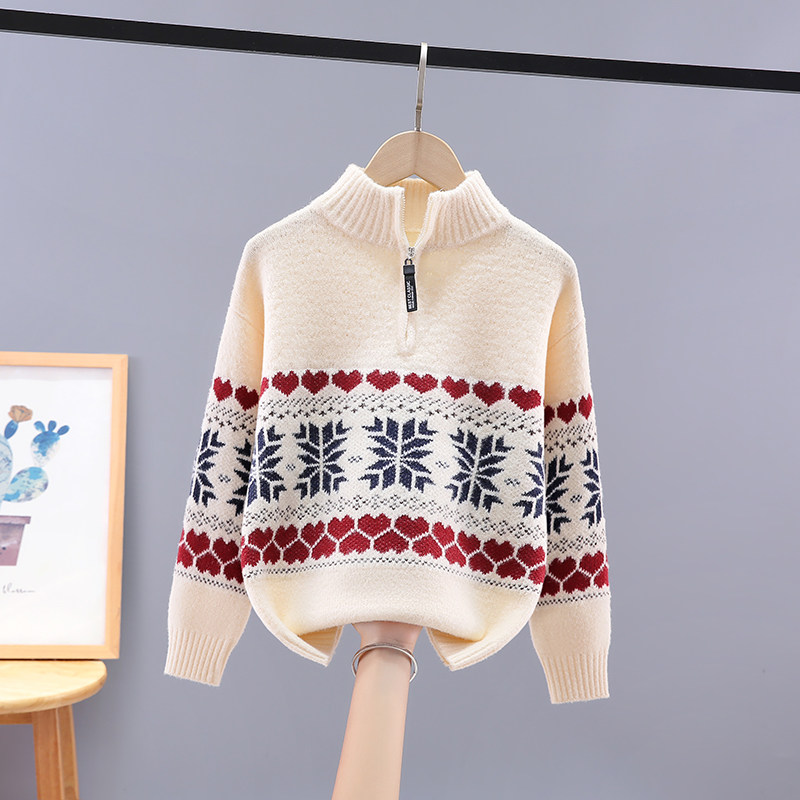 男童女童半高领毛衣秋冬款2025儿童拉链针织衫中大童洋气打底线衣