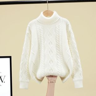 男童毛衣高领白色秋冬新款中大童套头针织衫加绒加厚儿童保暖线衣