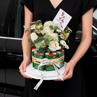 荷花香烟蛋糕礼盒透明惊喜高级感送老公DIY花束包装盒礼品盒空盒