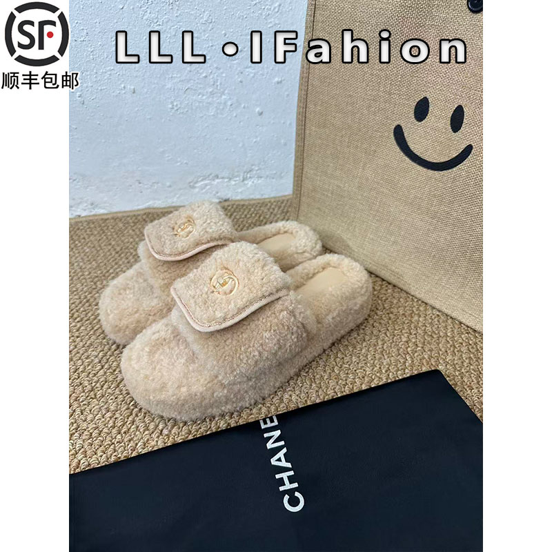 小香风厚底5cm毛毛鞋女外穿