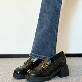 小个子内增高8cm铆钉皮带扣乐福鞋女英伦风复古通勤风百搭小皮鞋