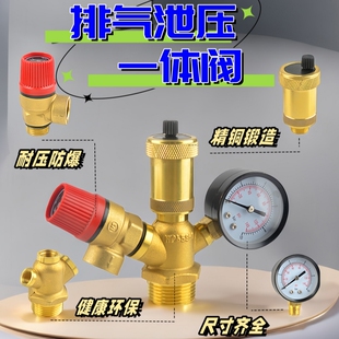 两联供锅炉地暖空气能泄压安全组件自动排气阀水箱一体阀压力表铜