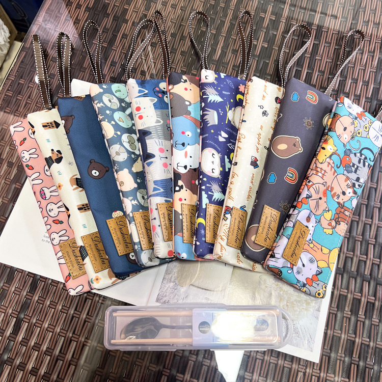 韩版防水卡通学生笔袋上班族带饭餐具筷子勺子袋收纳餐具筷子小包