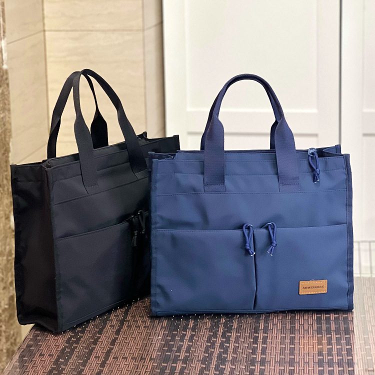 新款横款加大多口袋多功能手提文件袋学生餐盘包大容量书袋资料袋