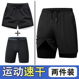 游泳裤 三分跑步短裤 运动双层防尴尬速干透气夏季 泳衣沙滩裤 款 男士